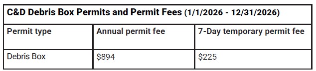 Debris Box Fee Schedule